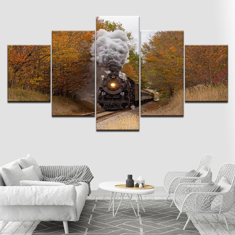 Trains And Trees Fall Scenery – Automative Canvas Wall Art