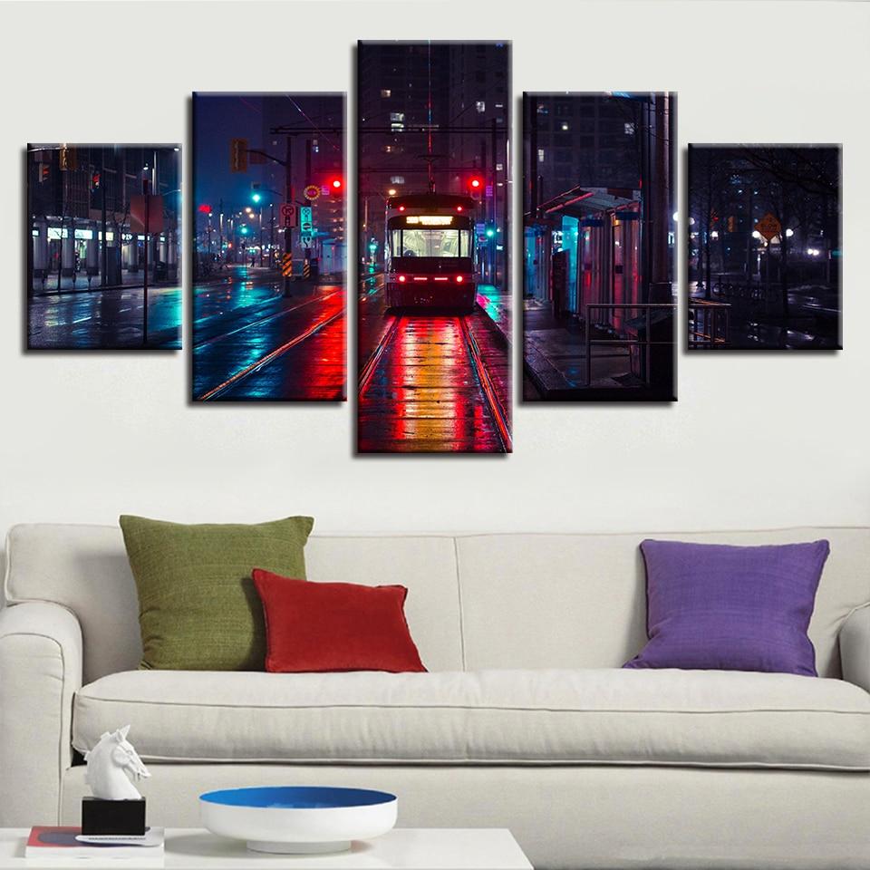 Tramcar City Night – Automative Canvas Wall Art