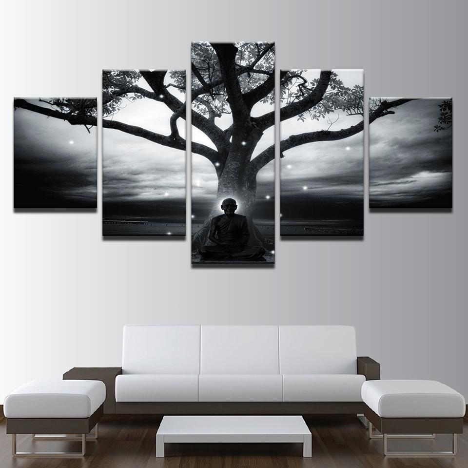Tree And Buddha Abstract Meditation Monk – Religion Canvas Wall Art