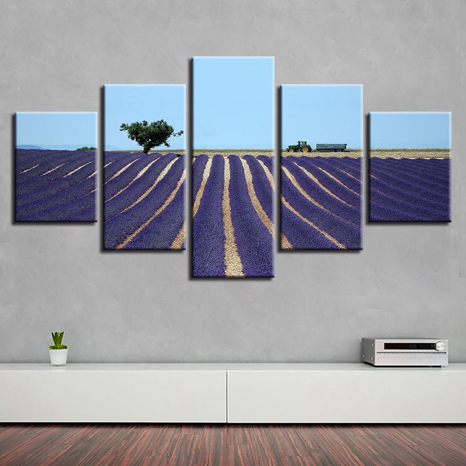 Tree And Lavender Flowers Field – Nature Canvas Wall Art