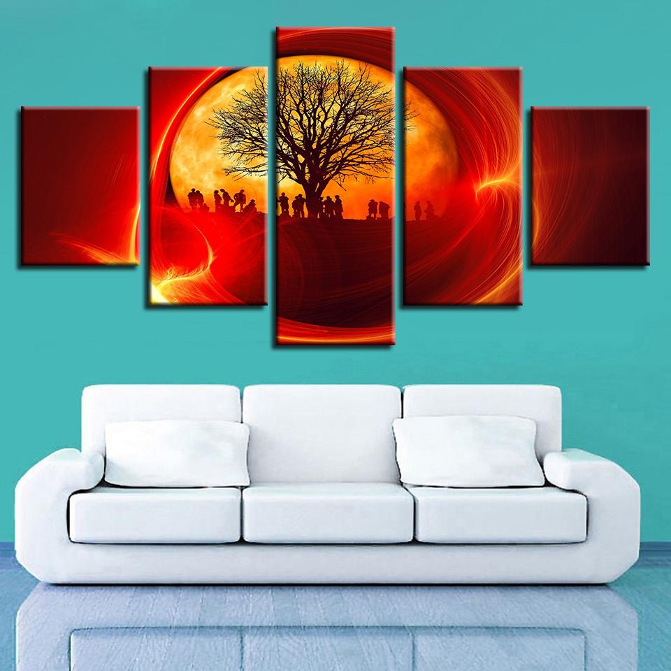 Tree And Soldier Red Sun – Army Canvas Wall Art