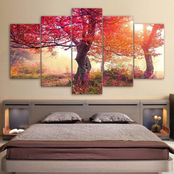 Tree Autumn Season Trees Red Leaves Beautiful – Nature Canvas Wall Art