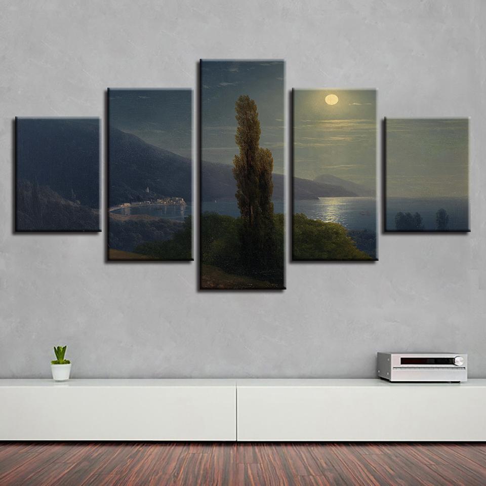 Tree Beach Mountain Moon – Nature Canvas Wall Art