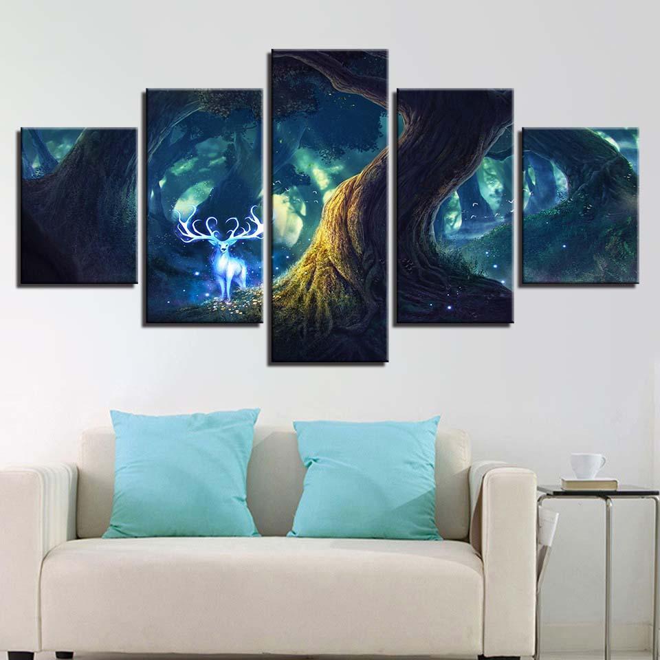 Tree Deer God Forest Animal Bucks Fairy – Abstract Animal Canvas Wall Art