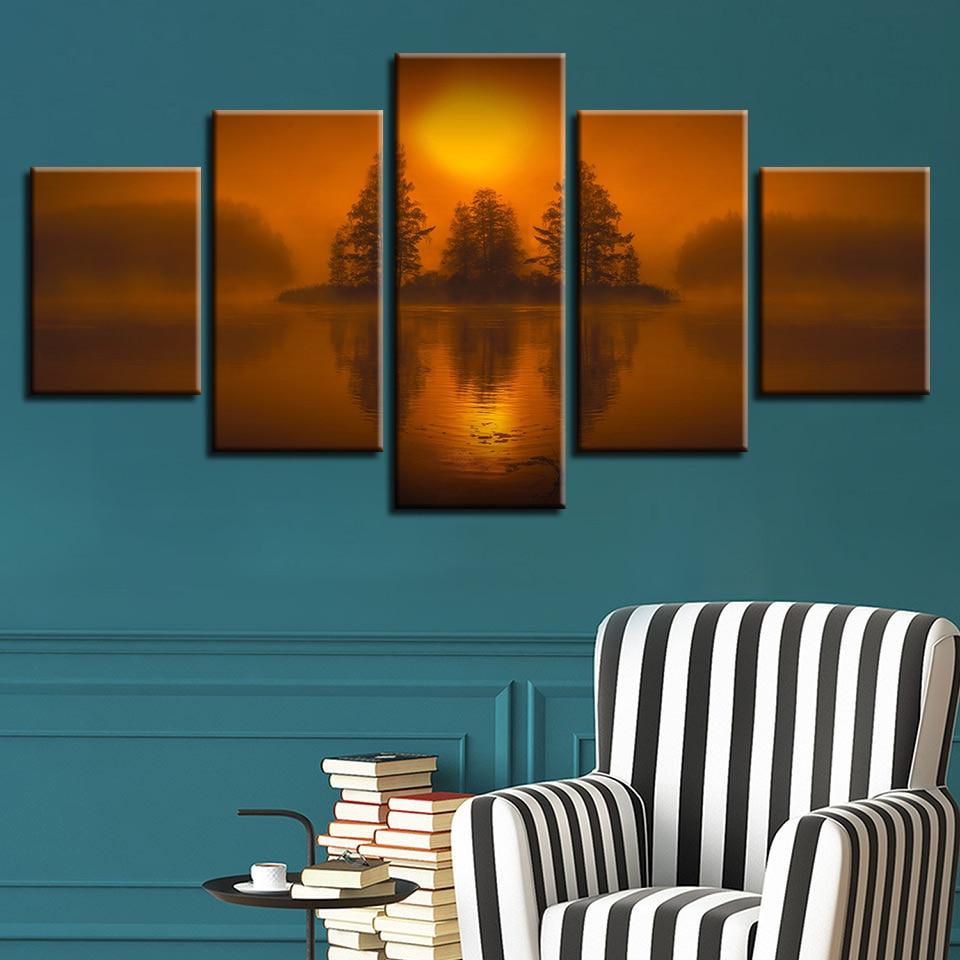 Tree Lake And Sun – Nature Canvas Wall Art
