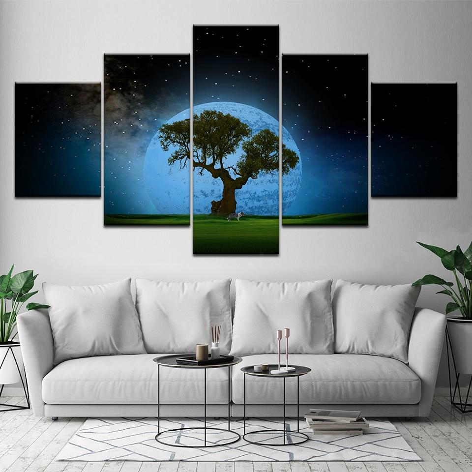 Tree Moon And Dog – Nature Canvas Wall Art