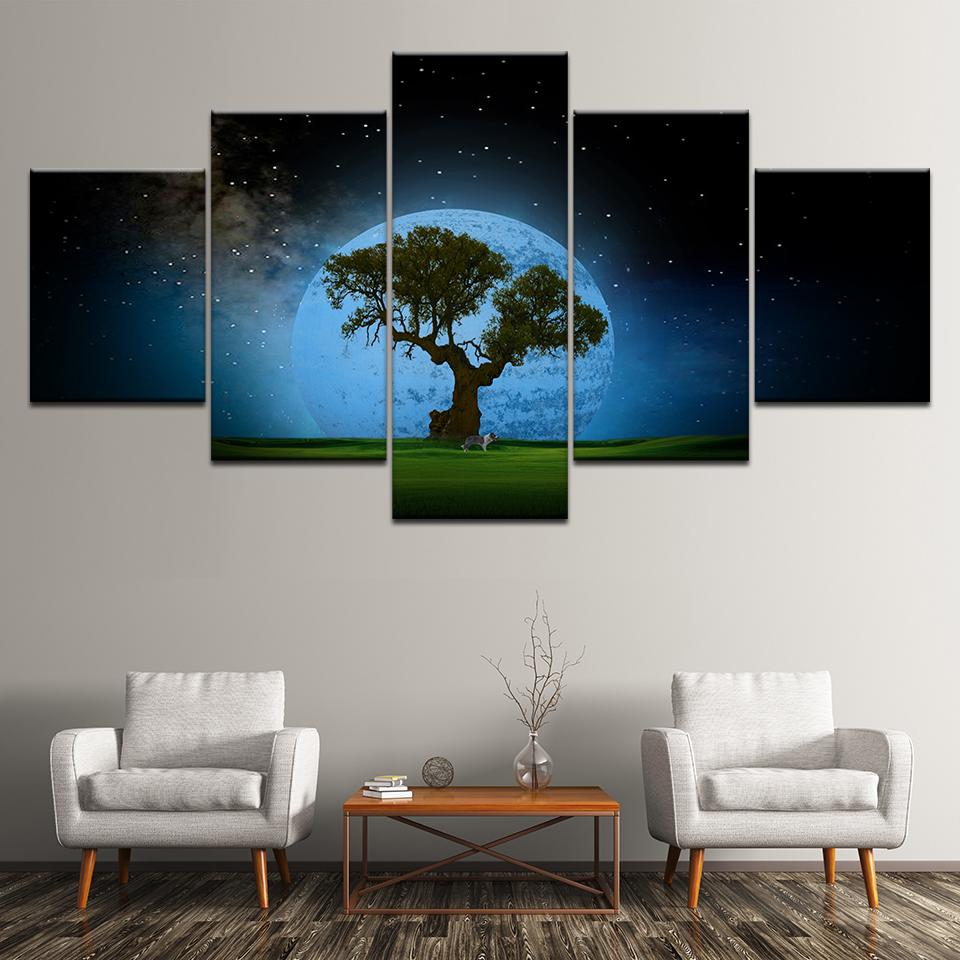 Tree Moon Night View – Nature Canvas Wall Art