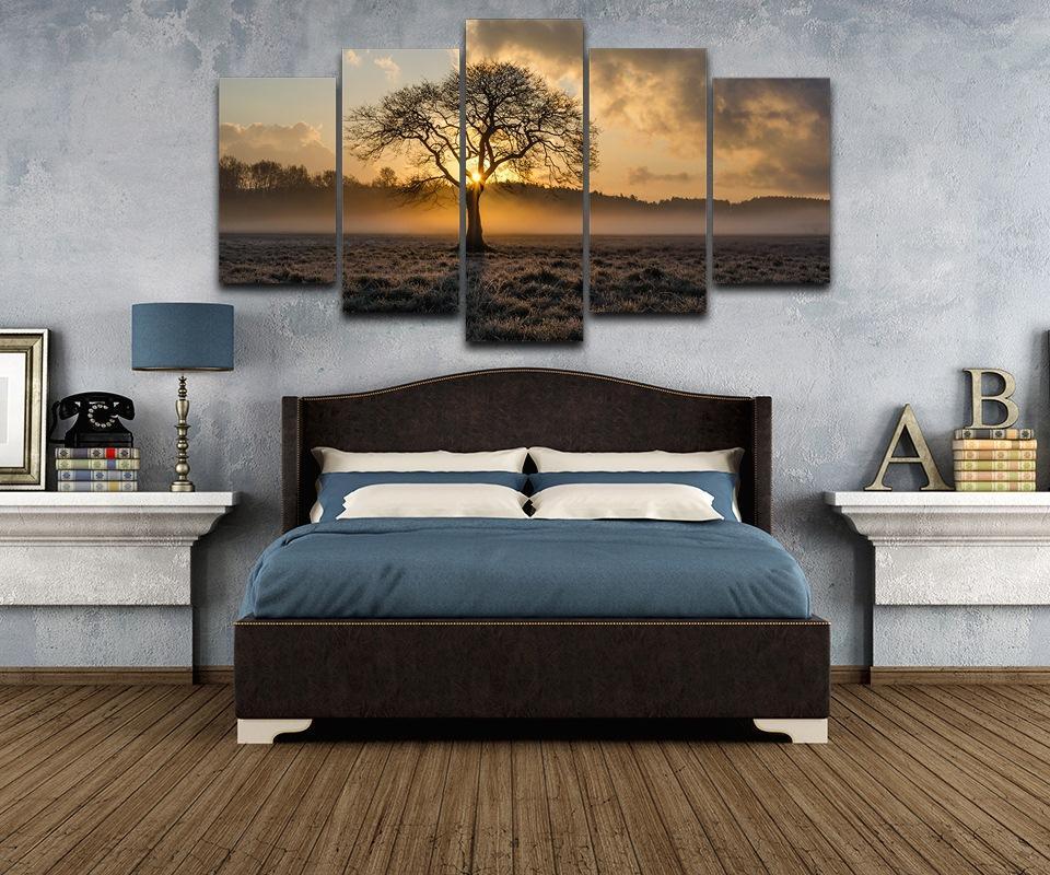 Tree Sunrise Fog Field – Nature Canvas Wall Art