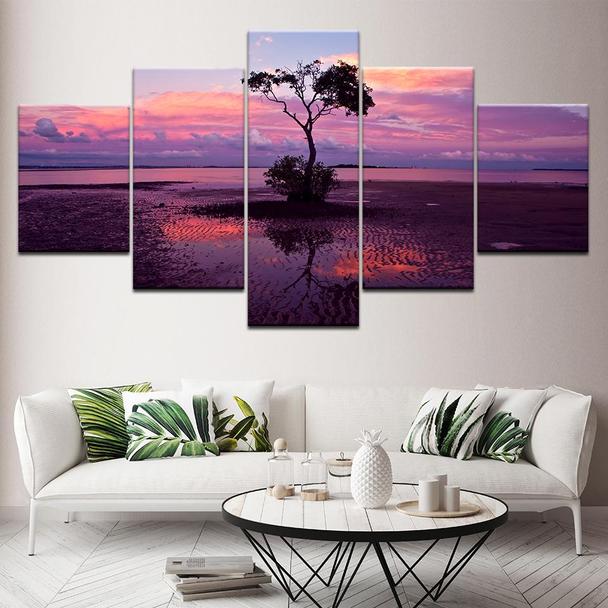 Tree Sunset Landscape Purple Surroundings – Nature Canvas Wall Art