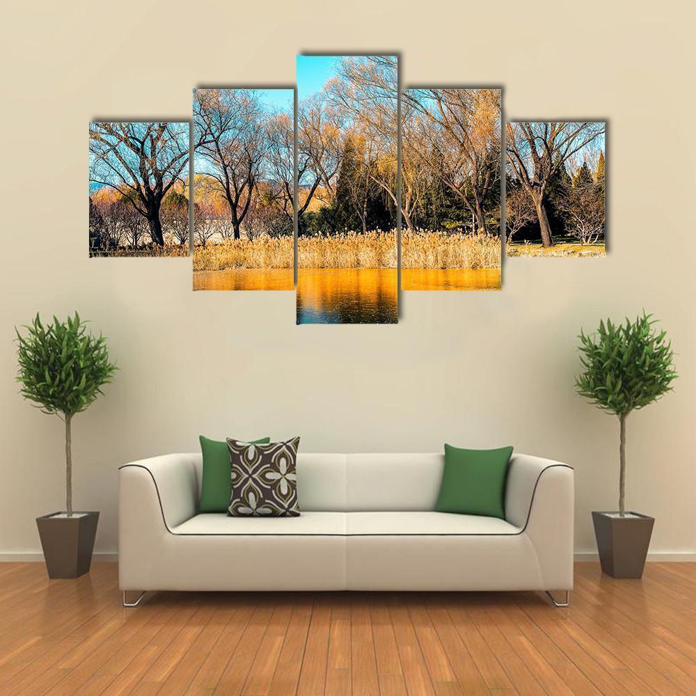 Trees By The Lake In Autumn – Nature Canvas Wall Art