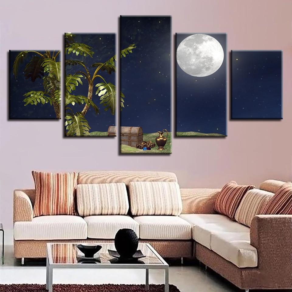 Trees Treasure Box Moon Night – Nature Canvas Wall Art