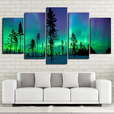 Trees With Green Aurora – Nature Canvas Wall Art