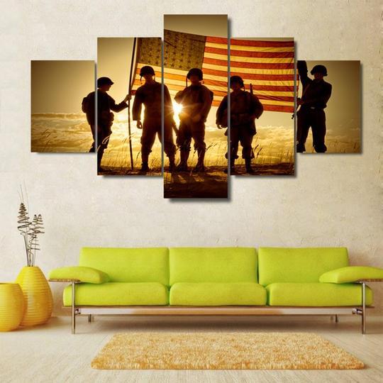 Troops With The Stars And Stripes – Abstract Canvas Wall Art