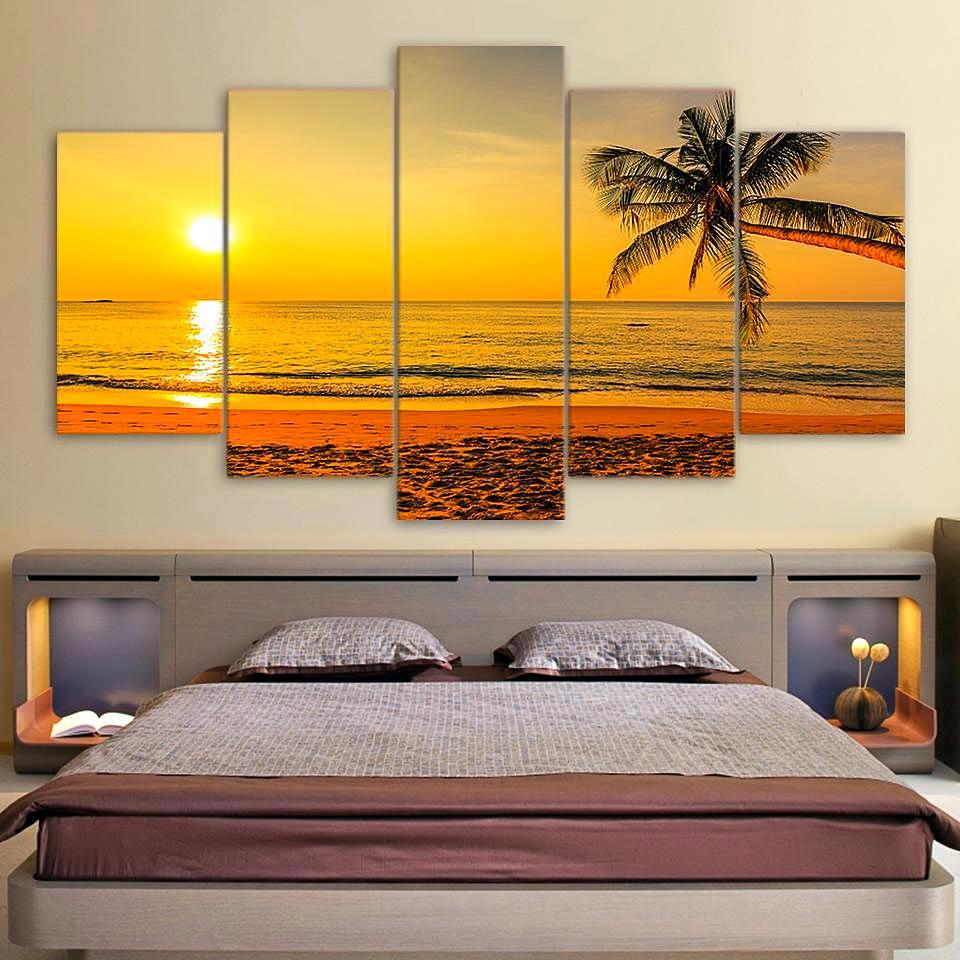 Tropical Beach Sunset Palm Tree – Ocean Canvas Wall Art