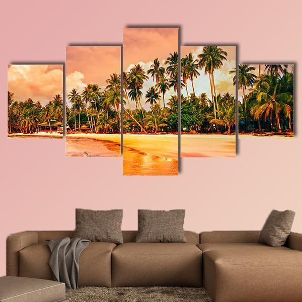 Tropical Beach With Palm Trees At Sunset – Nature Canvas Wall Art