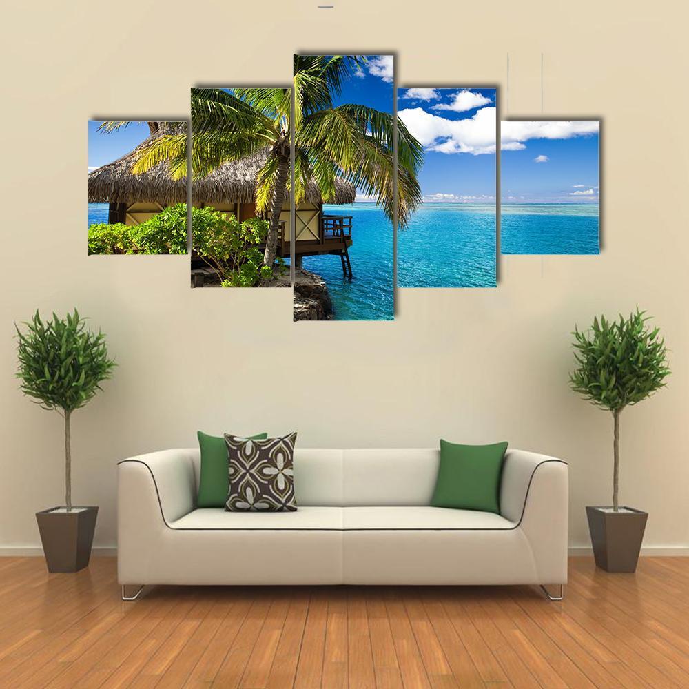 Tropical Bungalow And Palm Tree – Nature Canvas Wall Art