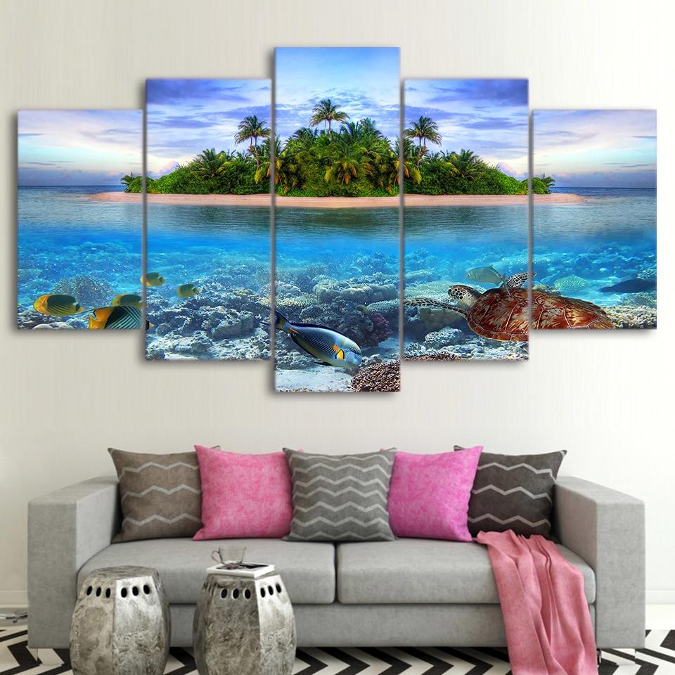 Tropical Coast Marine Lives – Space Canvas Wall Art