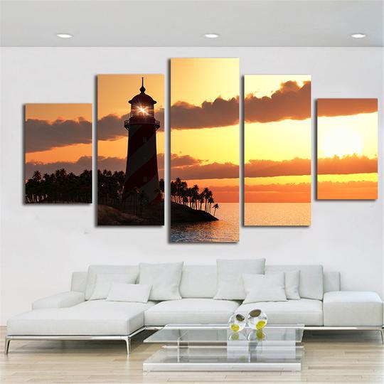 Tropical Lighthouse Sunset – Nature Canvas Wall Art