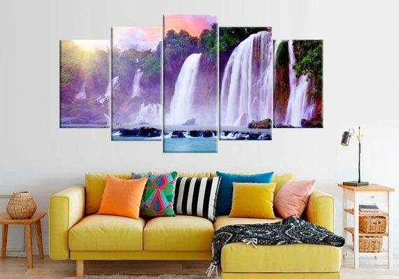 Tropical Waterfall Large Rainbow Landscape Fine – Nature Canvas Wall Art