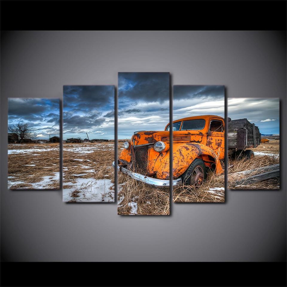 Truck Orange Snow – Automative Canvas Wall Art