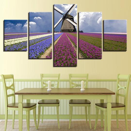 Tulips And Windmill Holland – Nature Canvas Wall Art