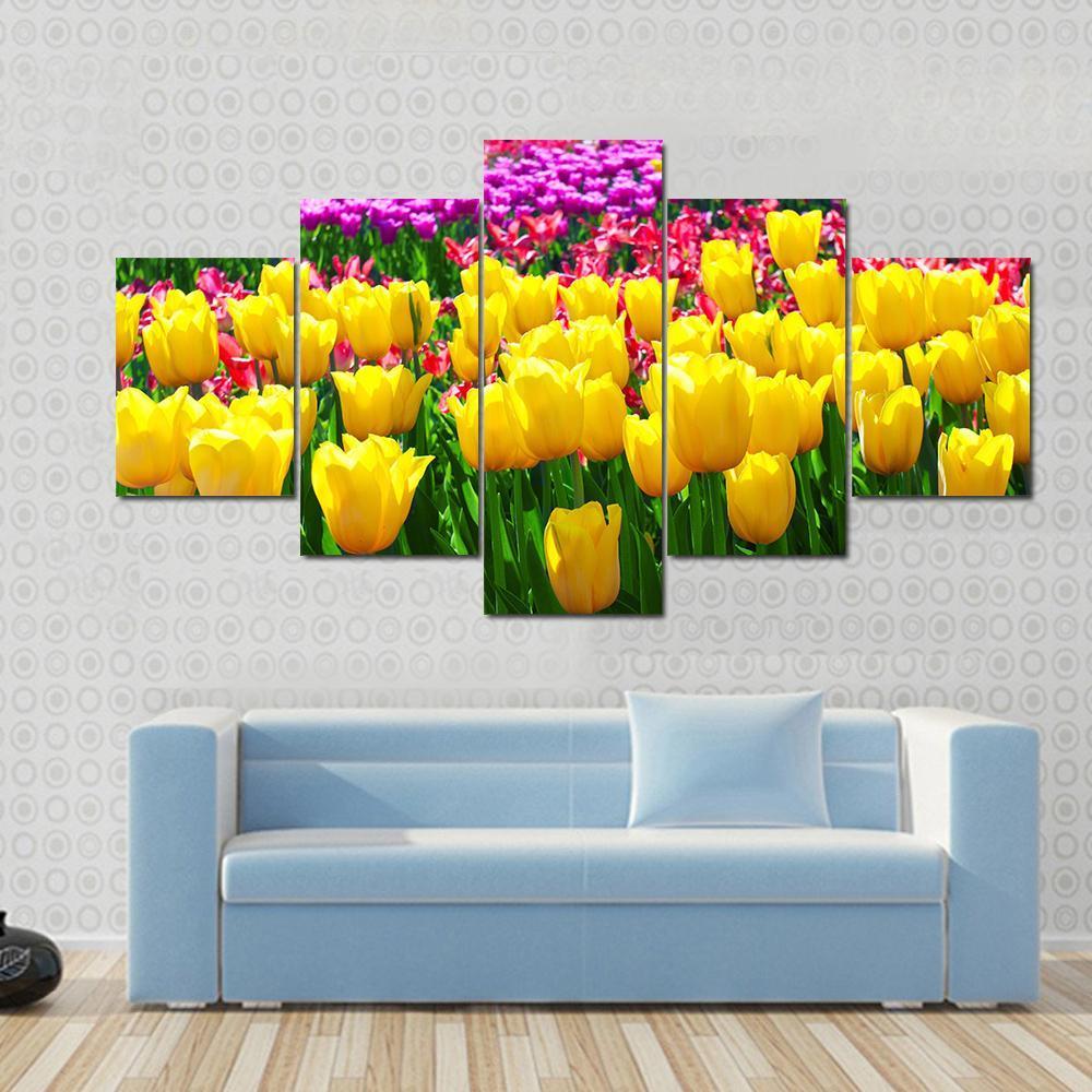 Tulips Field Yellow Flowers – Nature Canvas Wall Art