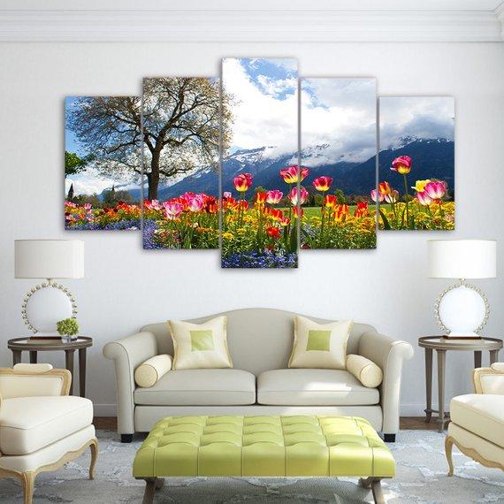 Tulips In Mountain – Nature Canvas Wall Art
