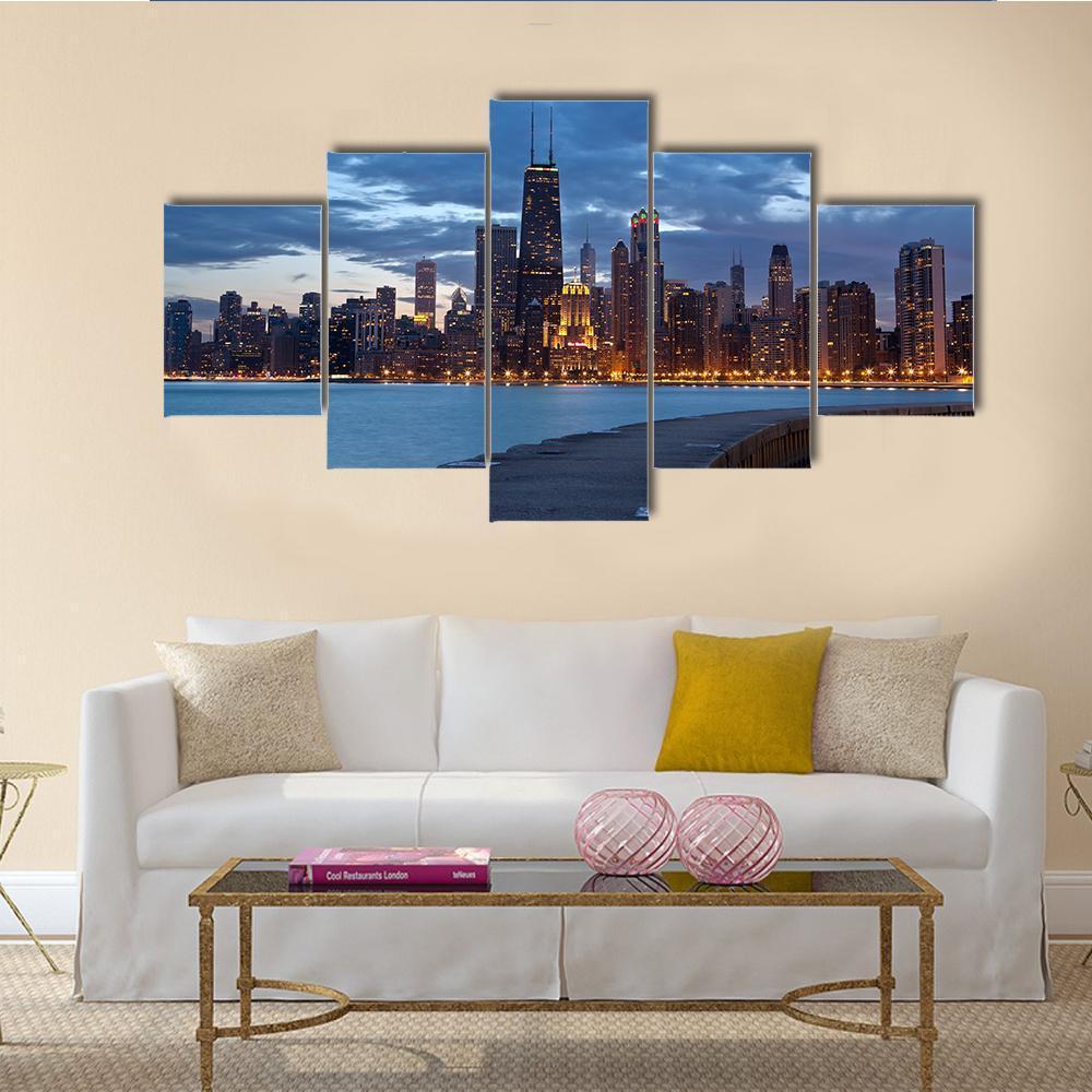 Twilight Blue Hour At City Of Chicago – Nature Canvas Wall Art