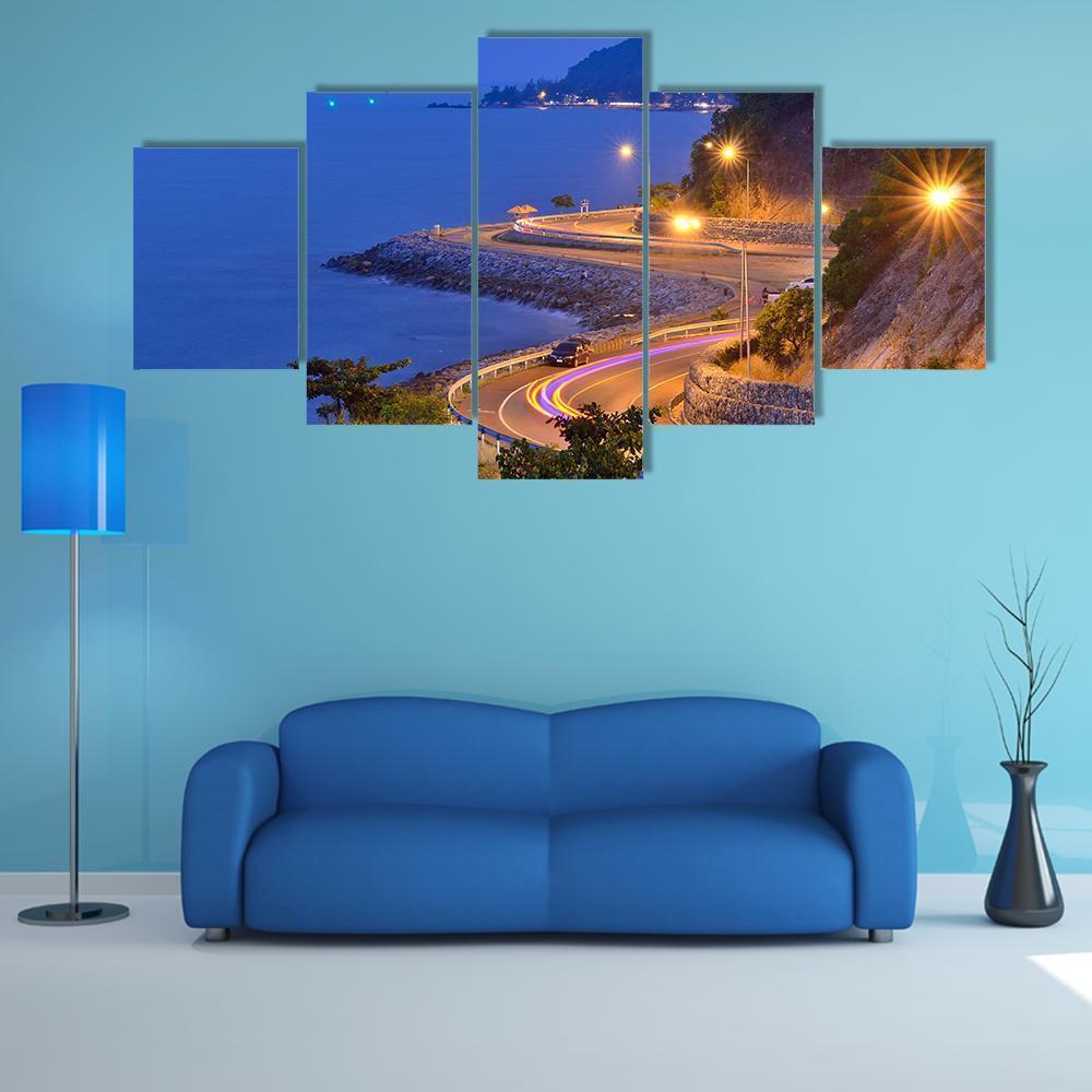Twilight Scene Of The Road Beside Mountain And Sea – Nature Canvas Wall Art