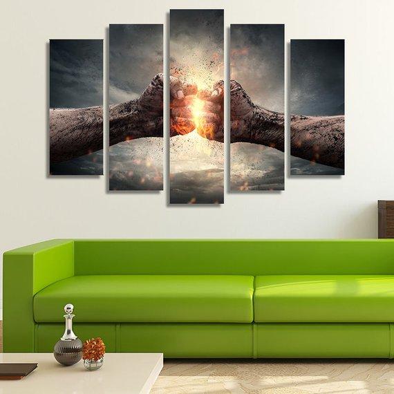 Two Fists Hitting Each Other – Abstract Canvas Wall Art