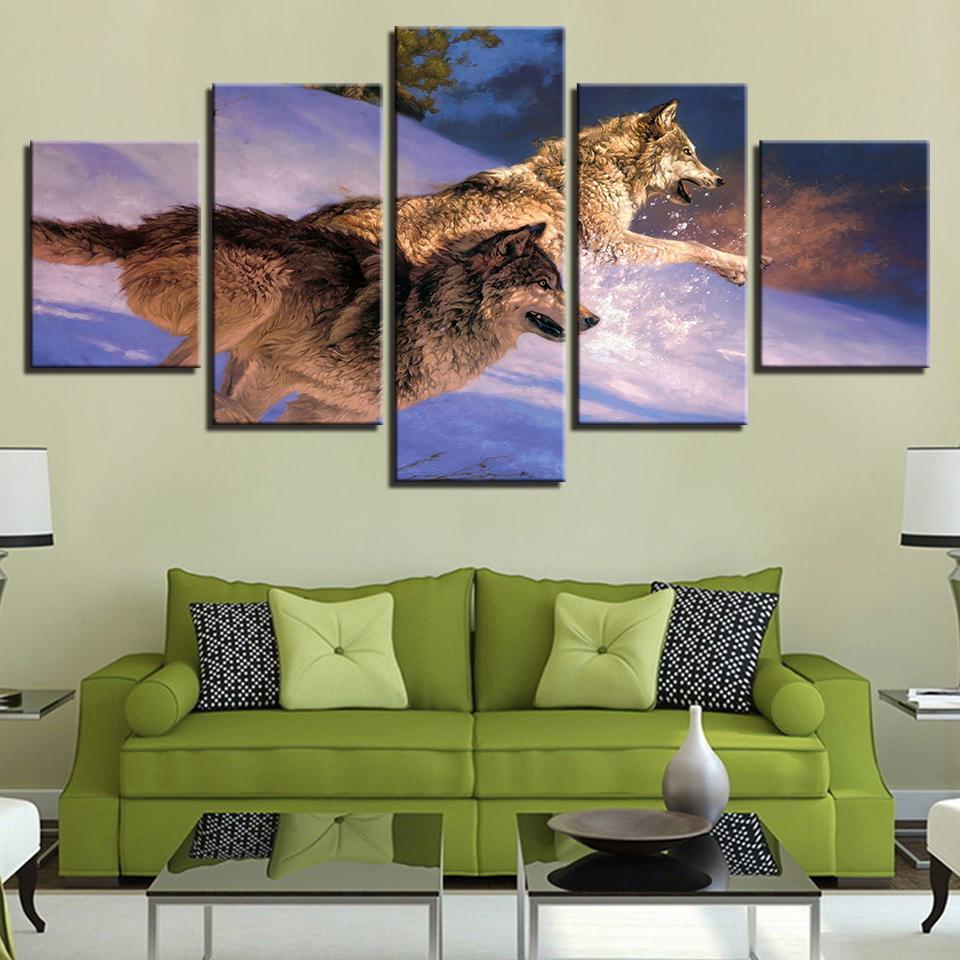 Two Wolves Running In The Snow – Animal Canvas Wall Art