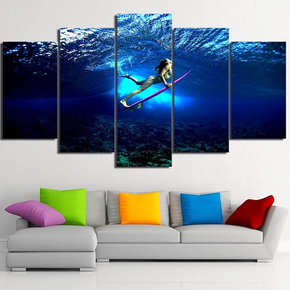 Underwater Girl Surfing – Ocean Canvas Wall Art