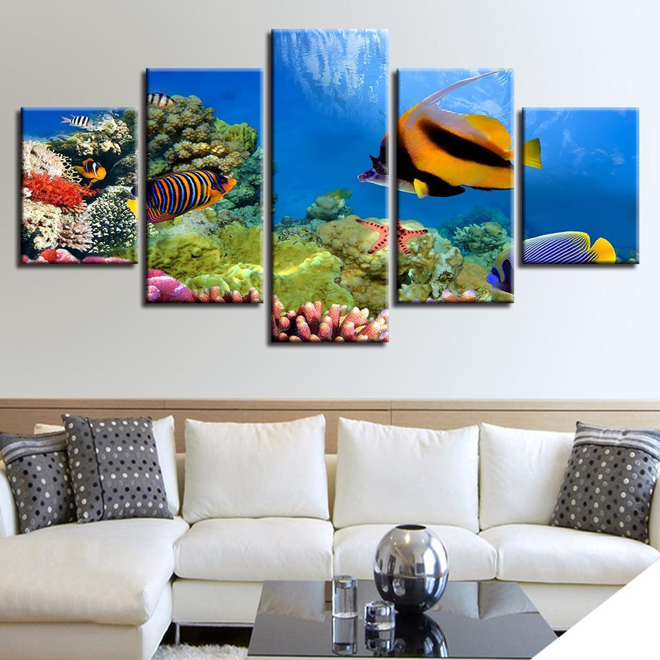 Underwater Sea Fish Coral Reef Goldfish -Animal Canvas Wall Art