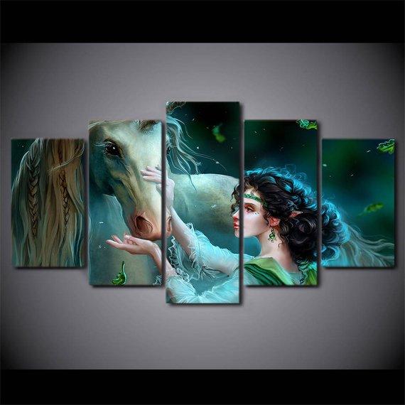 Unicorn And Girl – Abstract Animal Canvas Wall Art