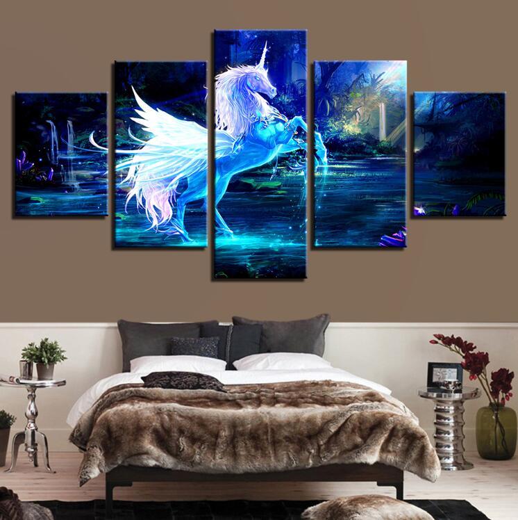 Unicorn Bedside Background 1 – Animal Canvas Wall Art
