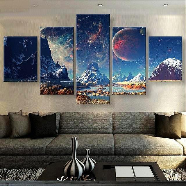 Universe And Mountain Landscape – Space Universe Canvas Wall Art