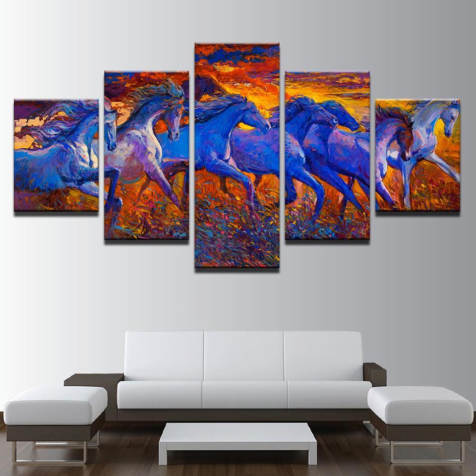 Unset Running Horses – Abstract Animal Canvas Wall Art