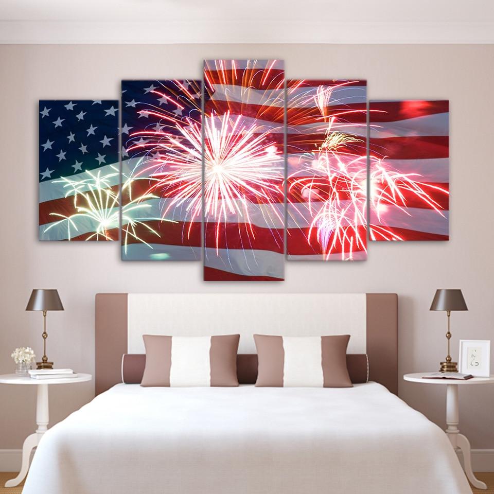 Usa Flag And Fireworks – Abstract Canvas Wall Art