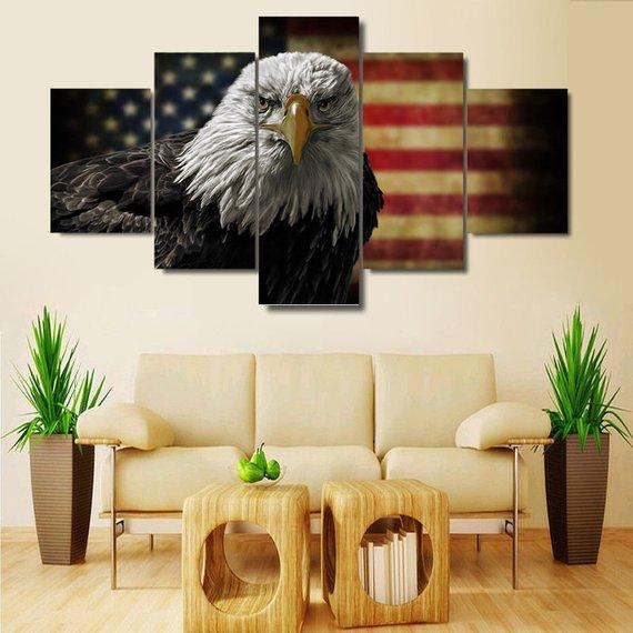 Usa Flag Eagle American Flag – Animal Canvas Wall Art
