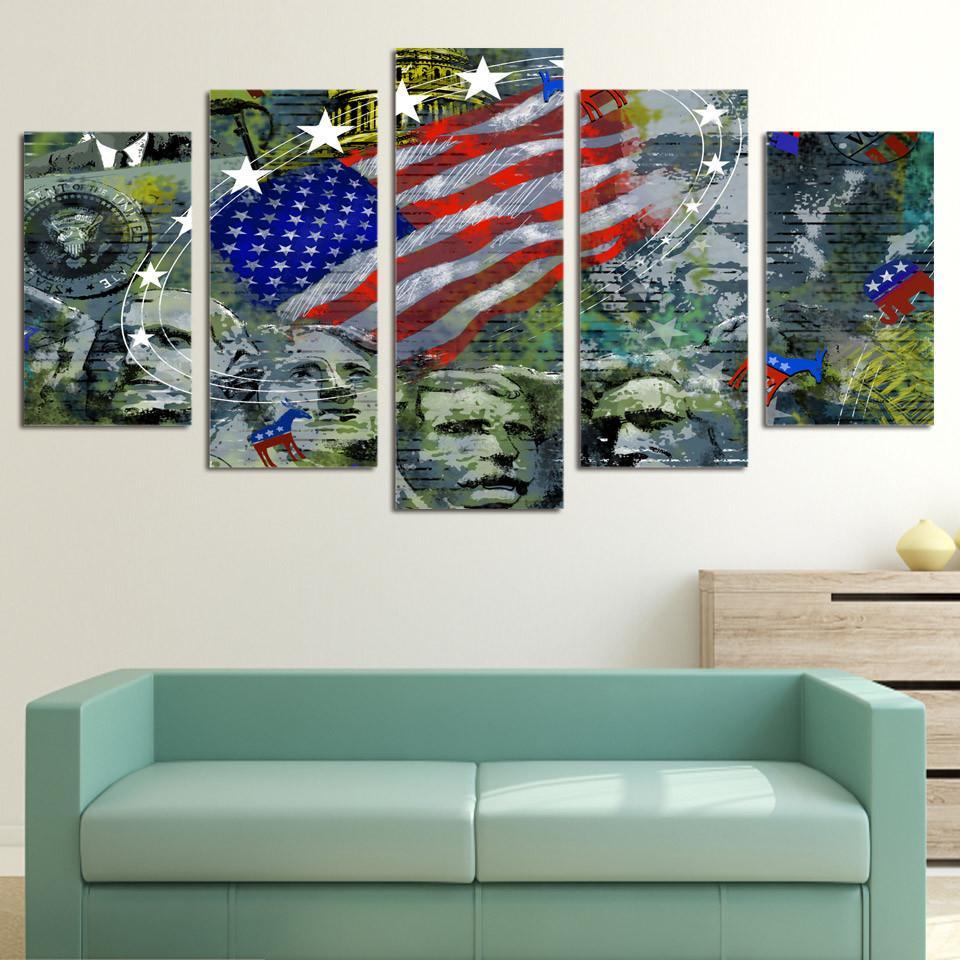 Usa Flag With Mount Rushmore Presidents – Abstract Canvas Wall Art