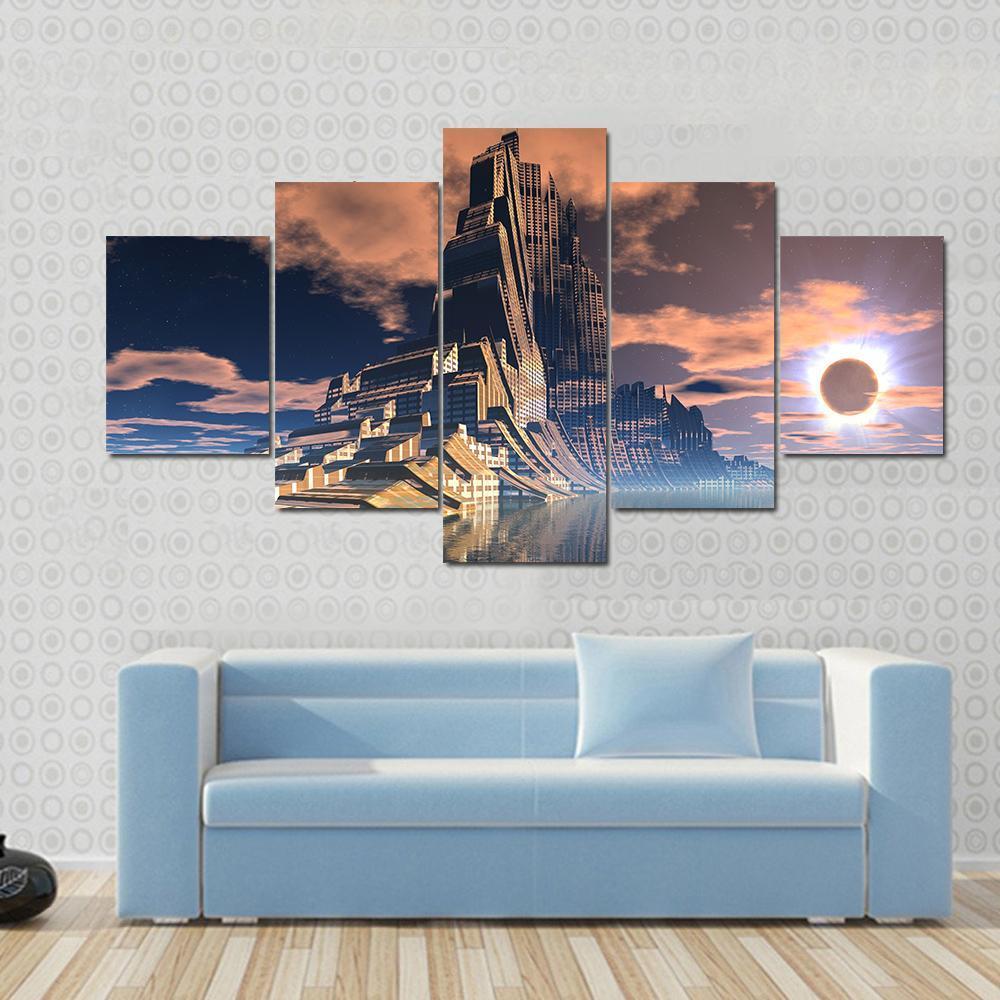 Uturistic Alien City At Lunar Eclipse – Abstract Canvas Wall Art