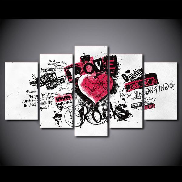 Valentines Day Art Pink Love Heart Rocks – Abstract Canvas Wall Art