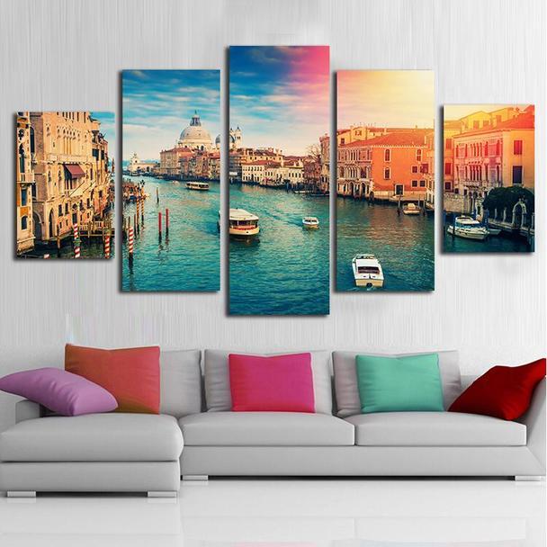 Venice Water City Ship Sunset Scenery – Nature Canvas Wall Art
