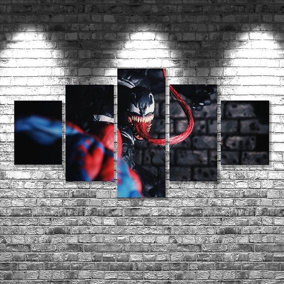 Venom Vs Spiderman – Movie 5 Panel Wall D�Cor Canvas Wall Art