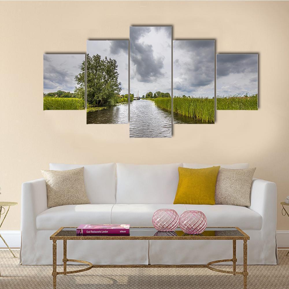 View In Canal Banks With Reeds And Typha – Nature Canvas Wall Art