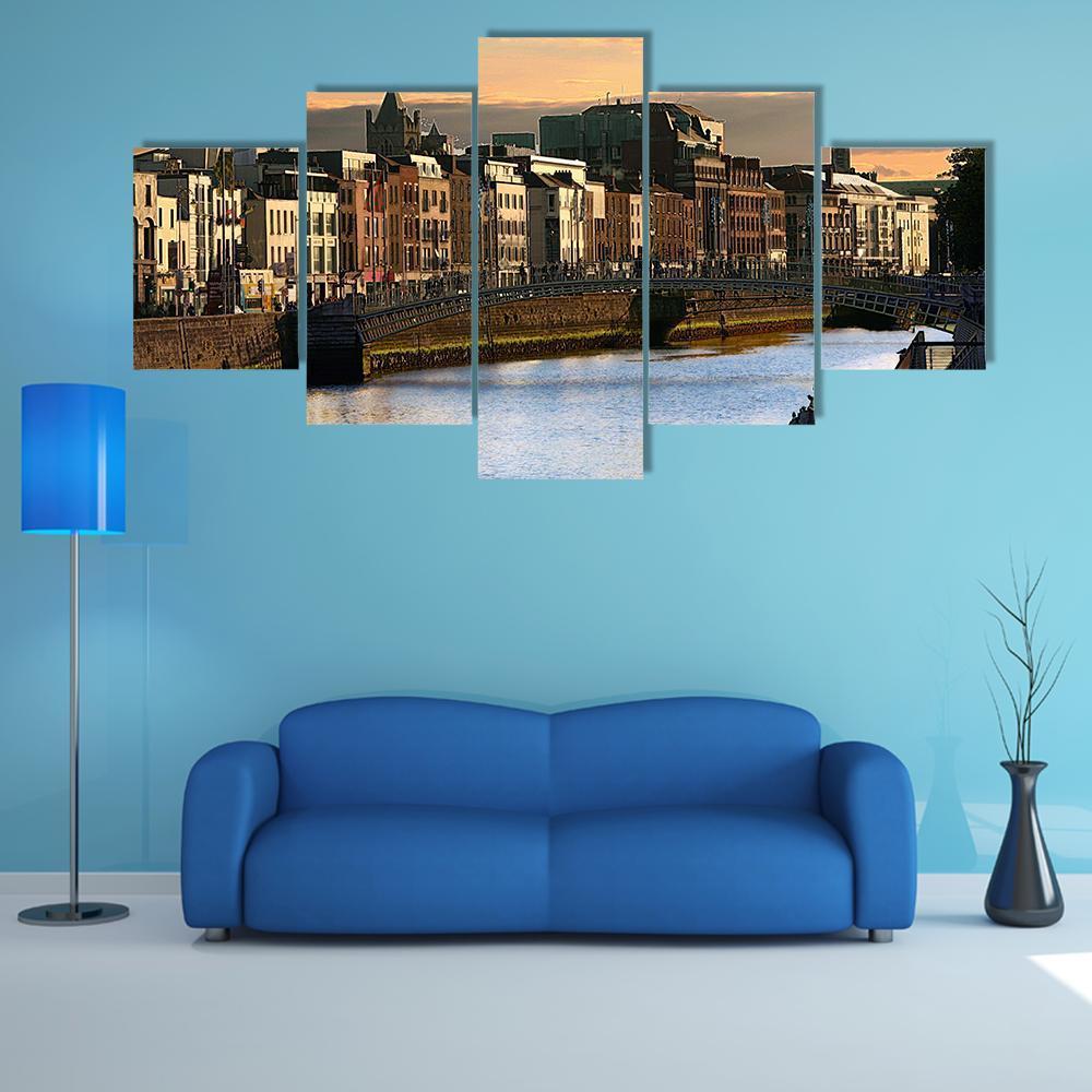 View Of Dublin And River Liffey At Sunset – Nature Canvas Wall Art