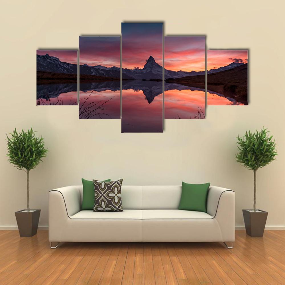 View Of Matterhorn With Reflection In Stelli Lake – Nature Canvas Wall Art