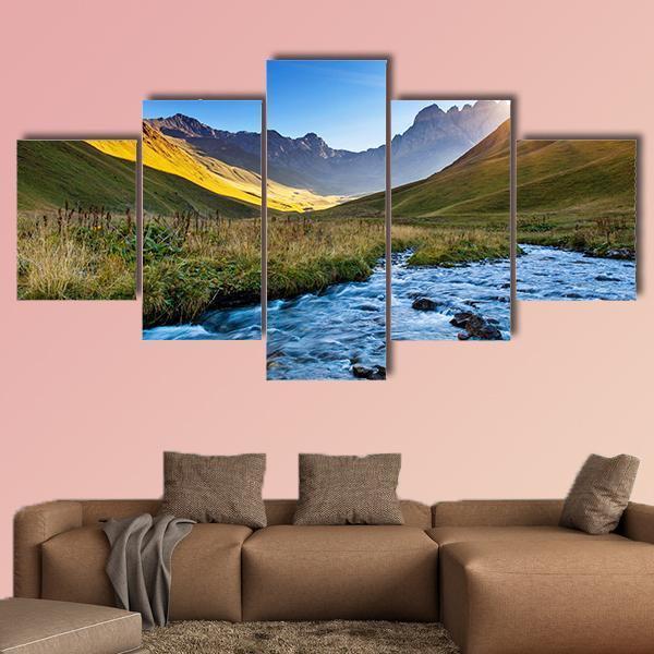 View Of Mountain River In Summer Juta Village – Nature Canvas Wall Art