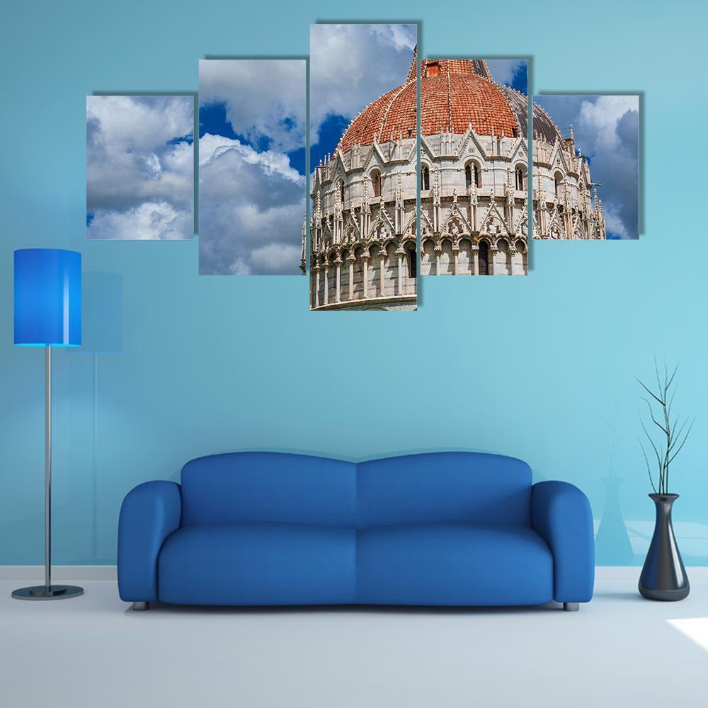 View Of Pisa Baptistry Gothic Medieval Dome Among Clouds – Nature Canvas Wall Art