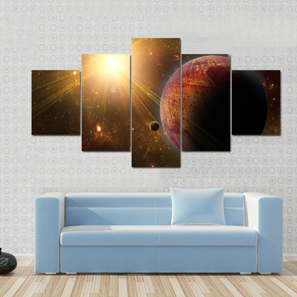 View Of Planet, Moons And The Universe – Space Canvas Wall Art
